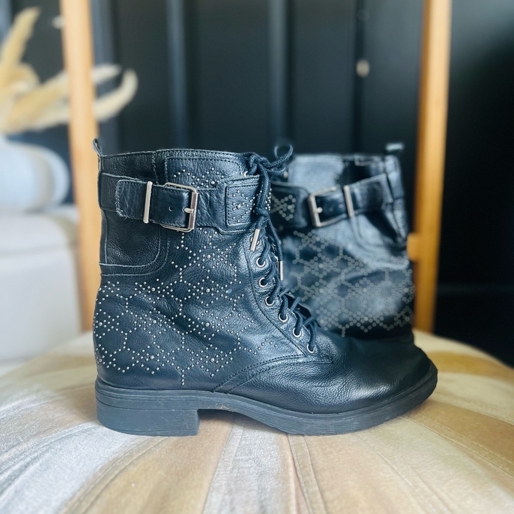Vince Camuto Black Studded Combat Boots